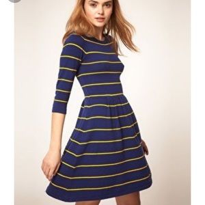 ASOS Striped Knit Dress in Navy and Yellow